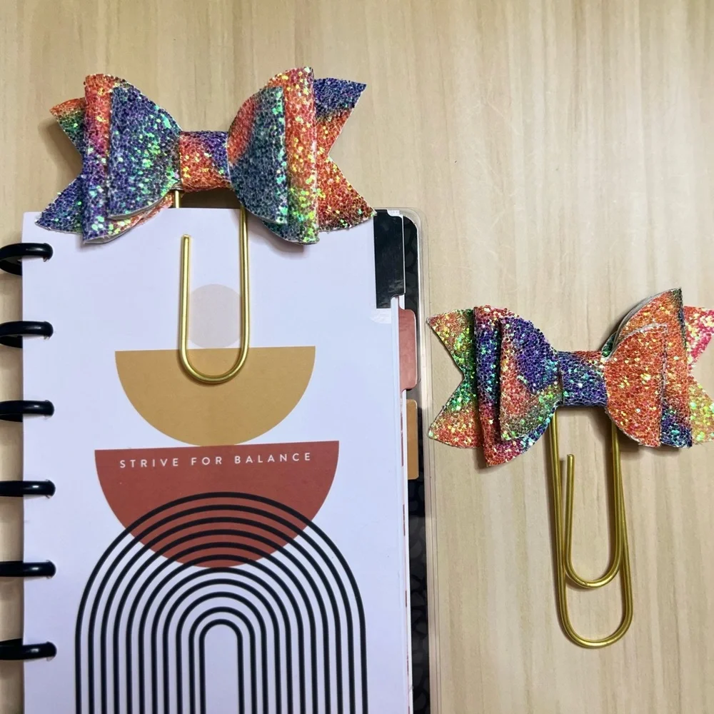 Happy planner Bow paper clips Jumbo size 2 pcs glitter rainbow